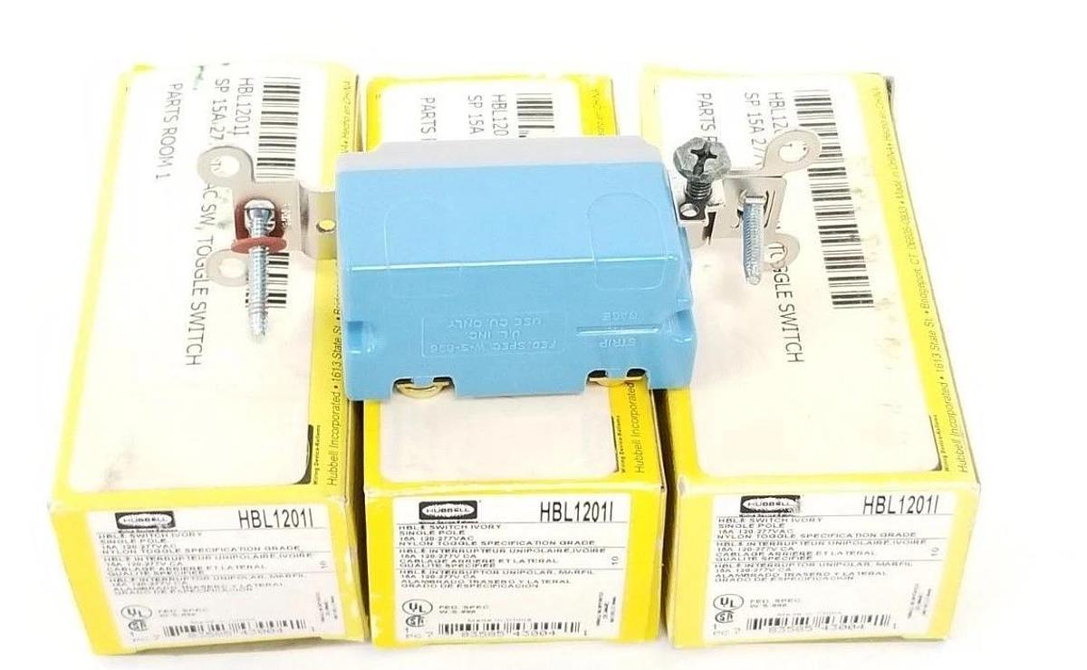 Used LOT OF 3 NIB HUBBELL HBL1201I SWITCH IVORY SINGLE POLE 15A, 120/277V