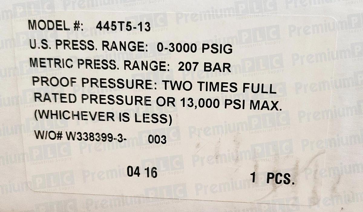 Used NEW BARKSDALE 445 SERIES PRESSURE TRANSMITTER 445T5-13 PRESS. RANGE 0-3000 PSIG