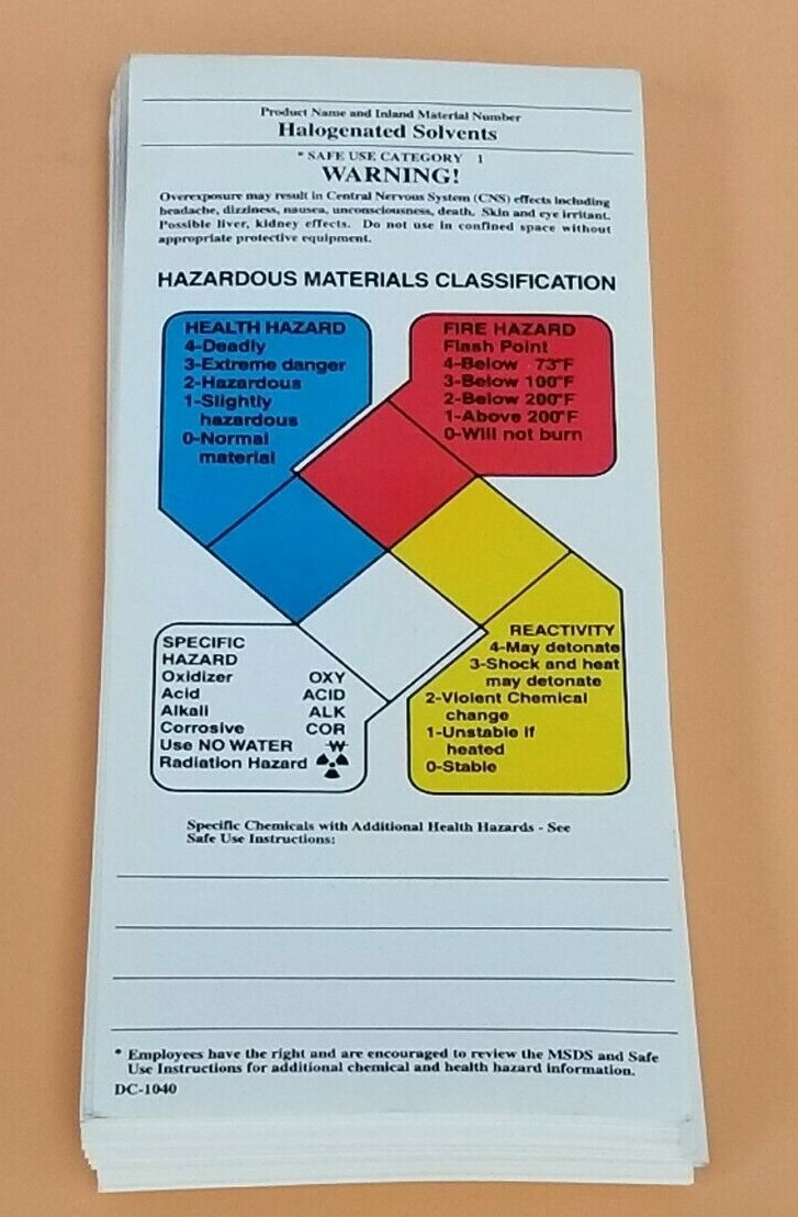 Used LOT OF 57 NEW HAZARDOUS MATERIAL CLASSIFICATION TAGS DC-1040, 3''X7''