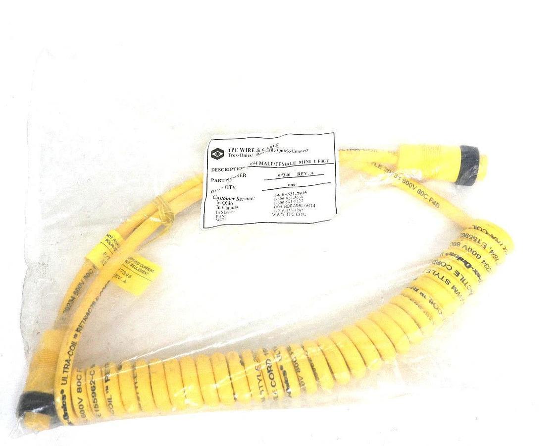 Used NEW TPC 97346 RETRACTILE QUICK-CONNECT CABLE 16/4 MALE/FEMALE MINI 1 FOOT REV. A