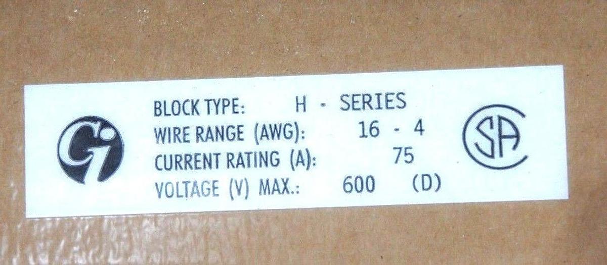 LOT OF 20 NIB CI CURTIS 260020000 BLOCK TYPE H-SERIES H-20, 600V, 75A, 16-4AWG
