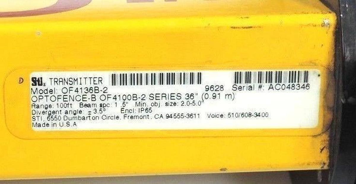Used SET OF STI OF4136B-2 LIGHT CURTAINS OPTOFENCE OF4100B-2 SERIES OF4136B2, 36''