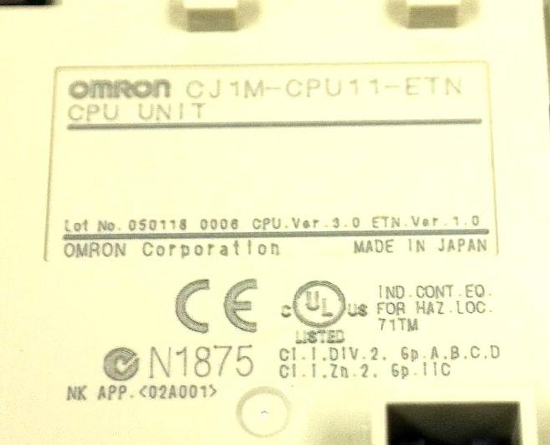 Used OMRON CJ1M-CPU11-ETN CPU MODULE CPU VER. 3.0 ETN. VER. 1.0 CJ1MCPU11ETN