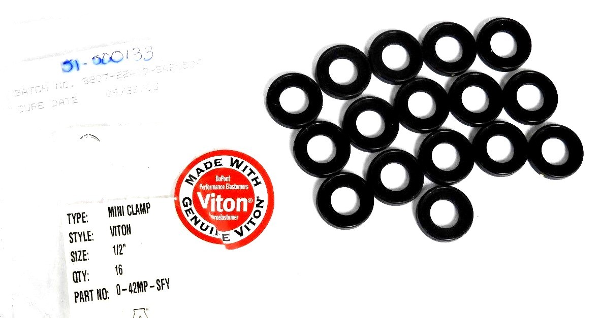 Used LOT OF 16 NEW VITON 0-42MP-SFY TRI-CLAMP GASKETS 1/2" 042MPSFY