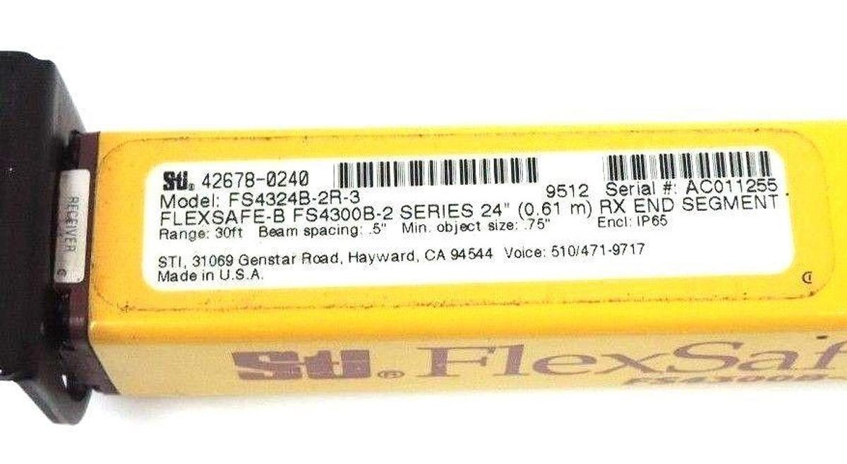 Used STI FS4324B-2R-3 FLEXSAFE-B FS4300B-2 24" LIGHT CURTAIN RECEIVER 42678-0240