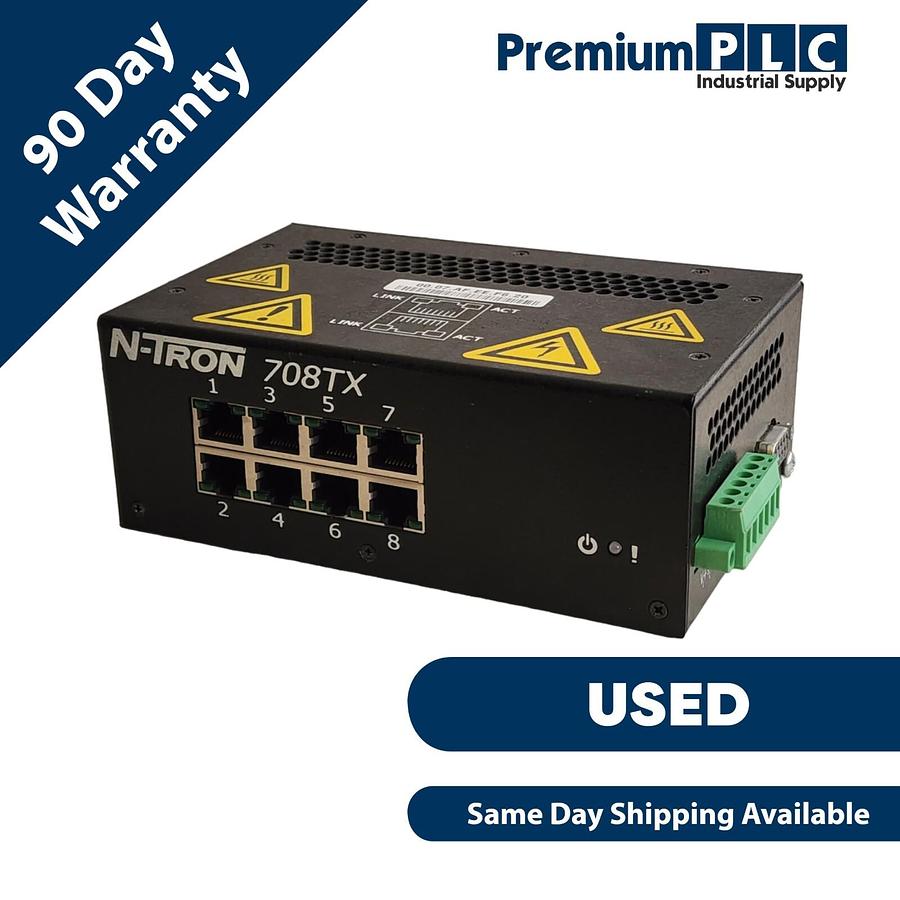 Used RED LION N-TRON 708TX INDUSTRIAL ETHERNET SWITCH 8-PORT 110/100BaseTX RJ-45