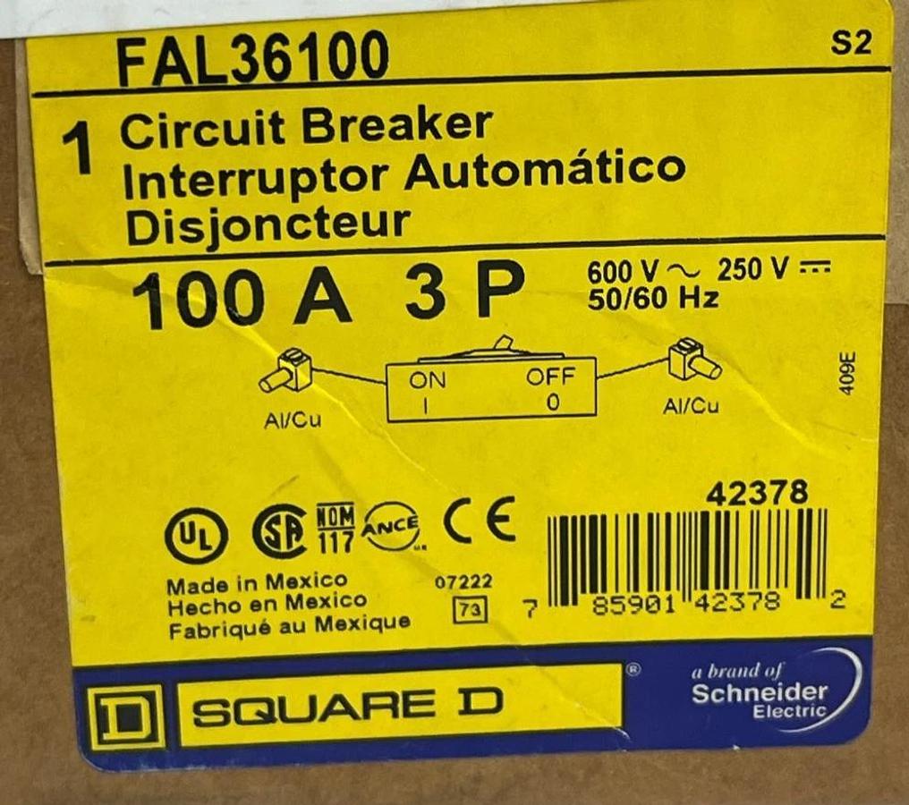 SQUARE D FAL26100 Circuit Breaker | 100A 2P 600V w/ Screws , NSMP