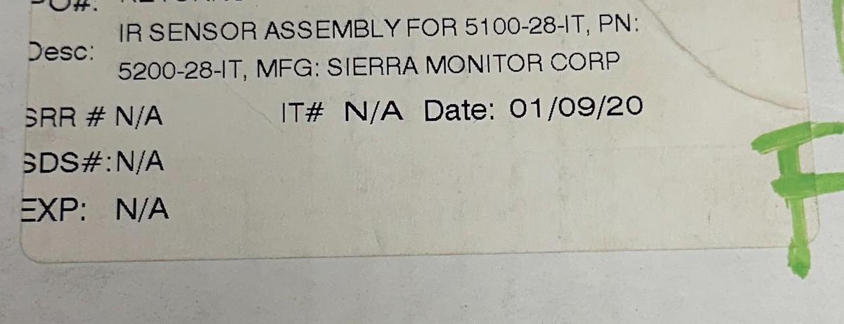 Used MSA SIERRA MONITOR SMC 5200-28-IT-SS | 520028ITSS SENTRY SENSOR IR COMBUST NSNP