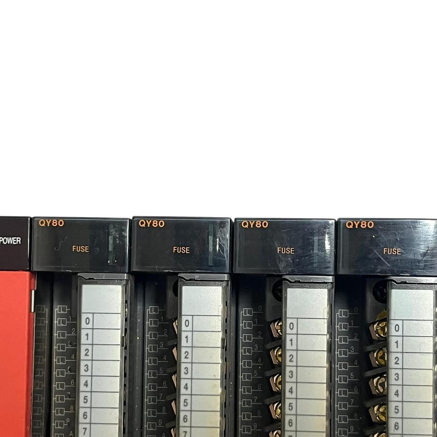 Used Mitsubishi MELSEC-Q 12-Slot Rack Assembly Q612B Q63P 6x QY80 QX81 QJ71E71