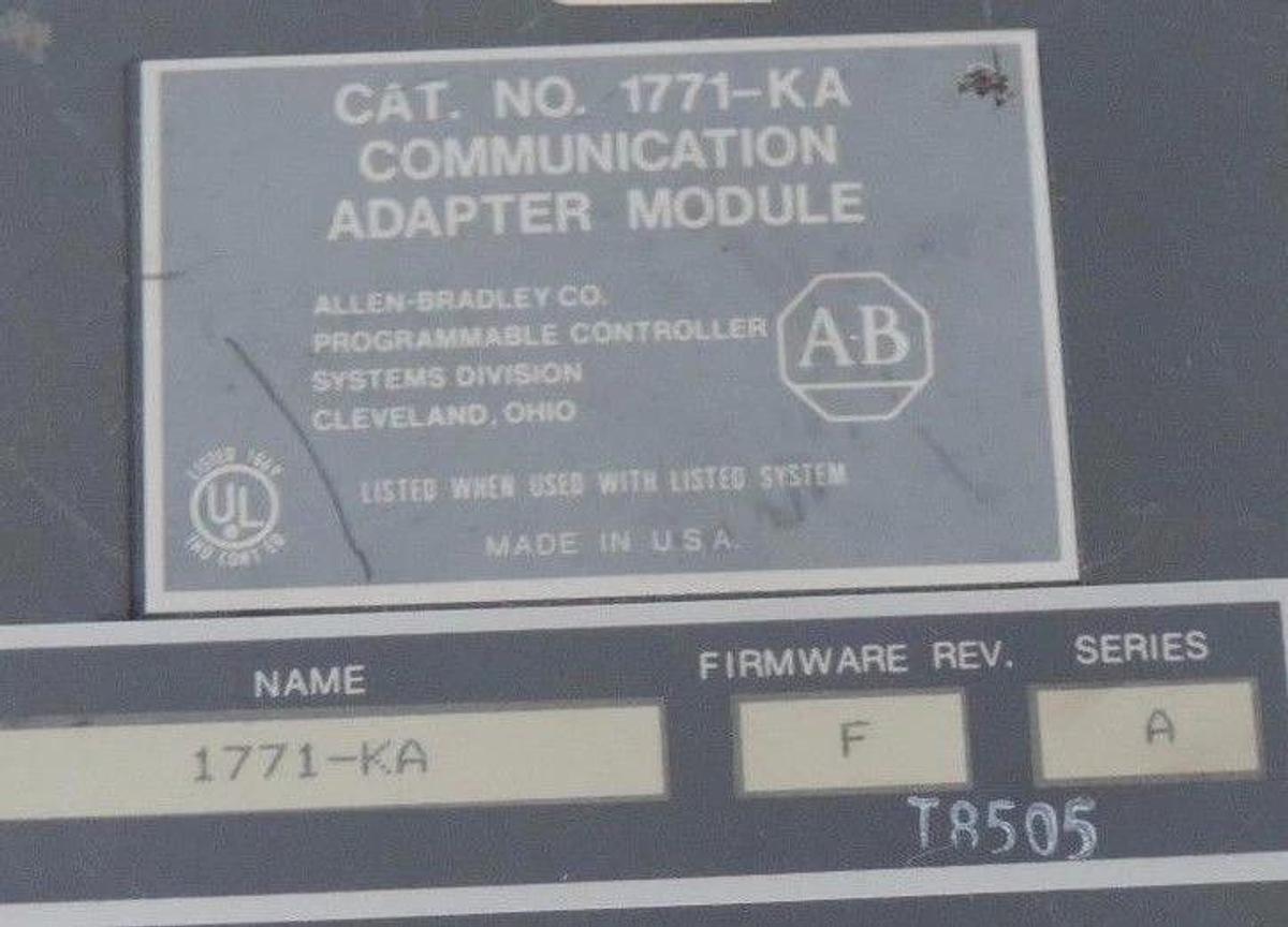 Used ALLEN BRADLEY 1771-KA COMMUNICATION ADAPTER MODULE FIRMWARE REV F SER A 1771KA