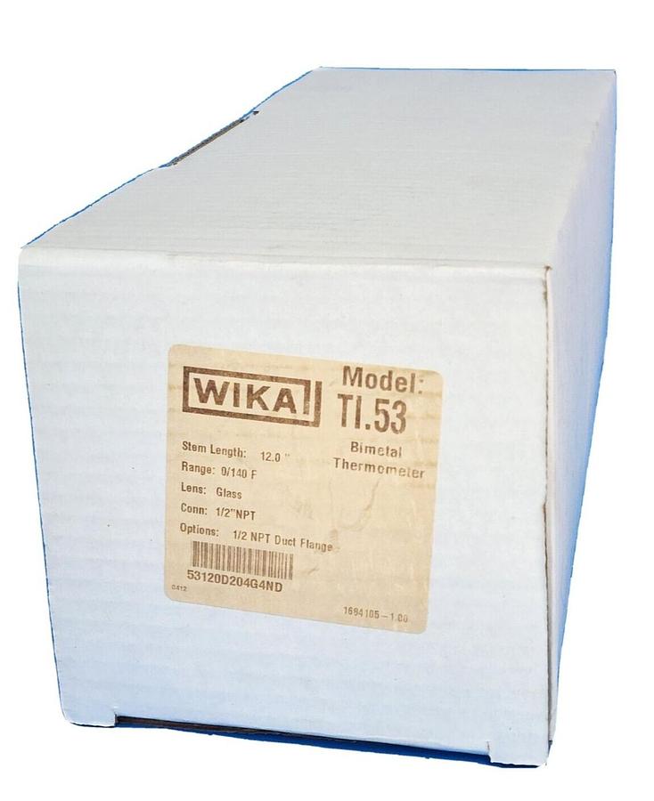 Used NIB WIKA TI.53 BIMETAL THERMOMETER STEM LENGTH: 12.0'' RANGE: 0/140F