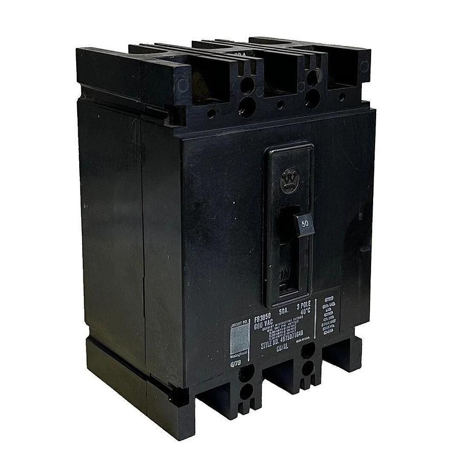 Used WESTINGHOUSE FB3050 / 4975D71G40 CIRCUIT BREAKER 600Vac 3-POLE 50A