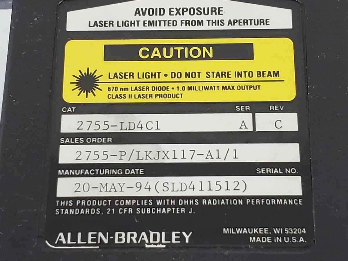 Used ALLEN BRADLEY 2755-LD4C1 BAR CODE SCANNER HEAD SER. A REV. C