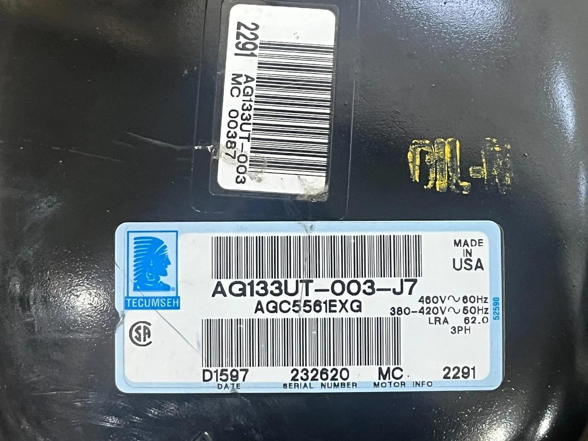 TECUMSEH AG133UT-003-J7 Hermetic Compressor R-404A 13300 BTU 208/230V AG133UT