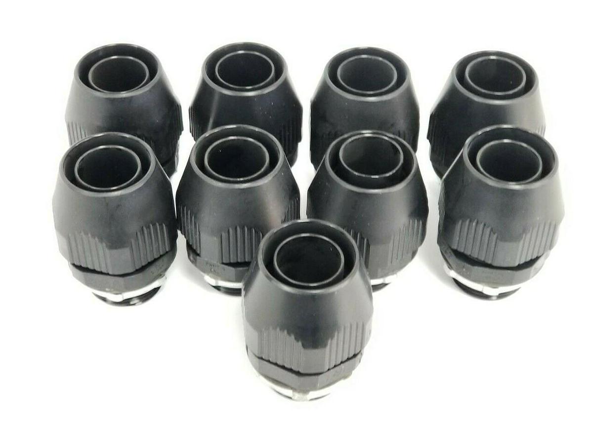 Used LOT OF 9 NEW THOMAS & BETTS FNMC-B ONLY LIQUID TIGHT BLACK CONNECTORS 1'' IN.