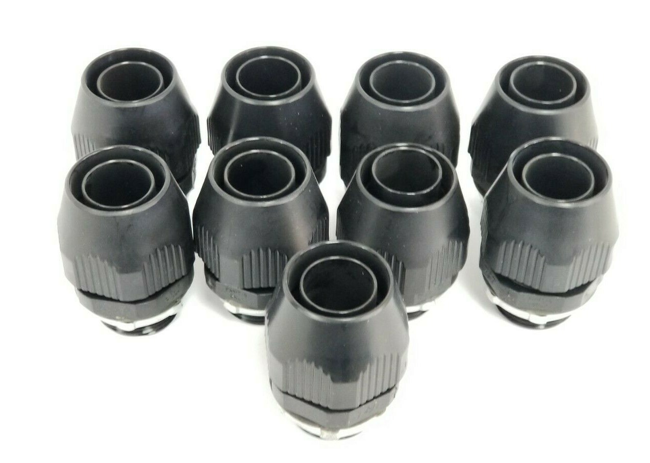 Used LOT OF 9 NEW THOMAS & BETTS FNMC-B ONLY LIQUID TIGHT BLACK CONNECTORS 1'' IN.