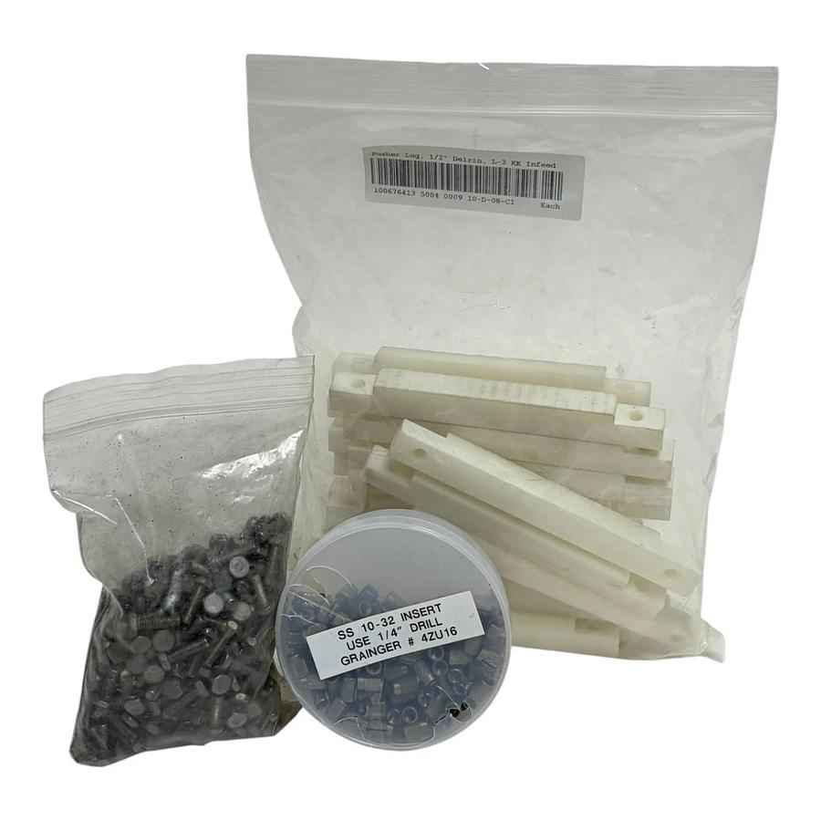 Deluux 1/2" Delrin Pusher Lugs L-3 KK Infeed Flight Bars Lot of 19 with 10-32 In