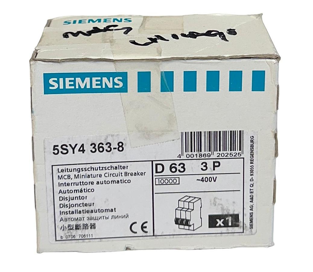 Used SIEMENS 5SY4363-8 / 5SY43638 MCB MINI CIRCUIT BREAKER 400V 3POLE NSMP