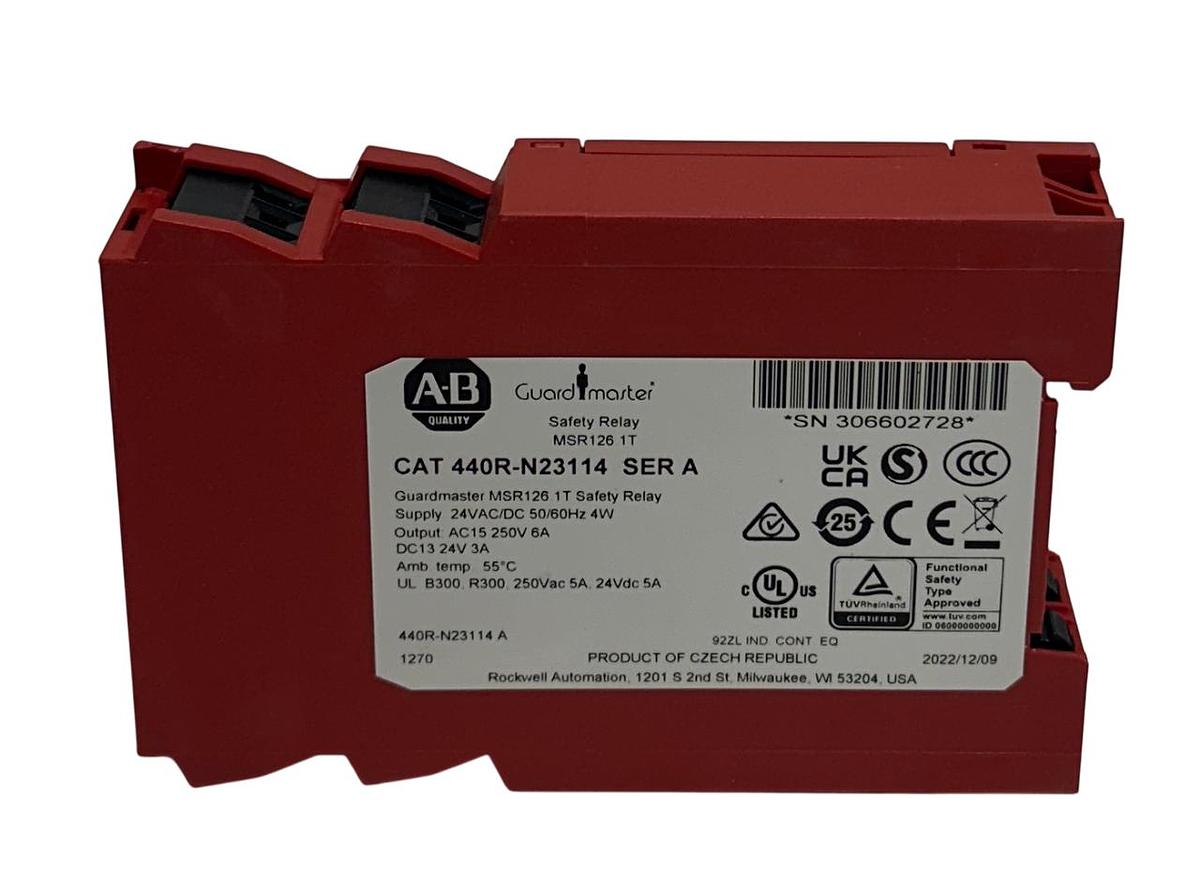 Used ALLEN BRADLEY 440R-N23114 /A Guardmaster MSR126.1T SAFETY RELAY 24VAC/DC 4W NSMP
