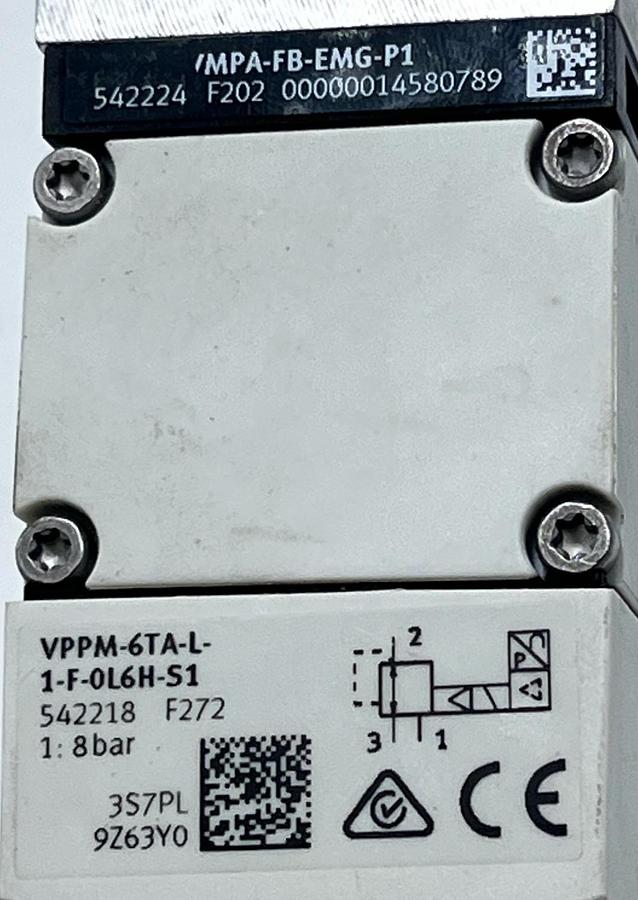Used FESTO VPPM-6TA-L-1-F-0L6H-S1 VALVE, VMPA-FB-EMG-P1 MODULE & VMPA-FB-AP-P1 BASE