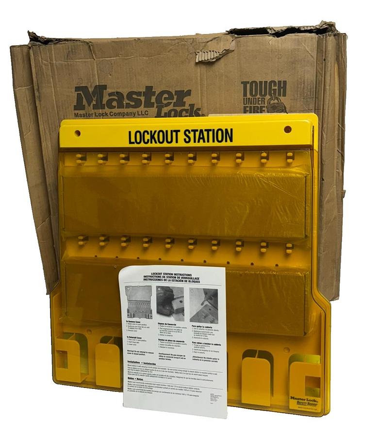 Used New Master Lock 1483B 10-Padlock Covered Wall Lockout Station LOTO