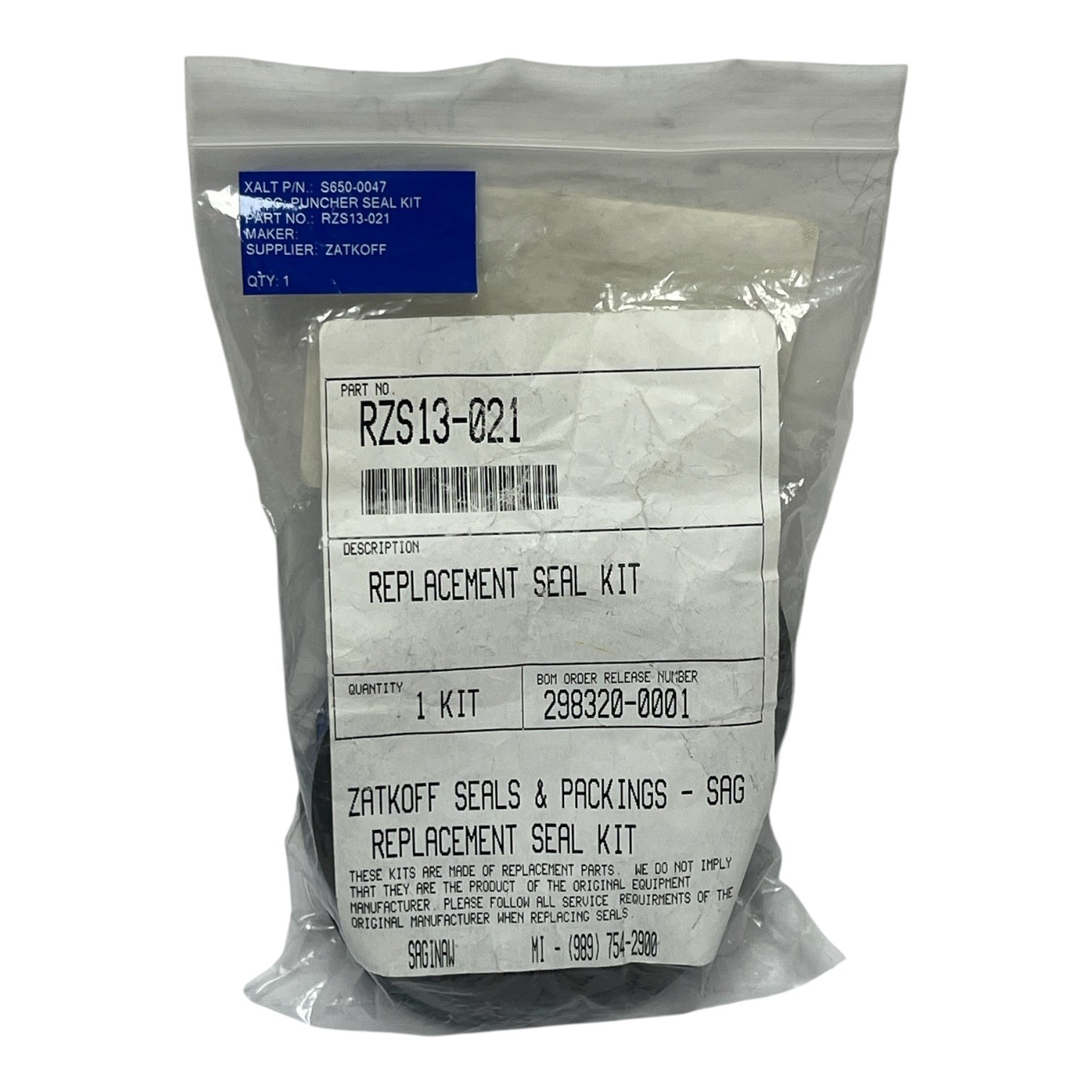 Used Zatkoff RZS13-021 Puncher Seal Kit Automated Punching Machine New Factory Sealed