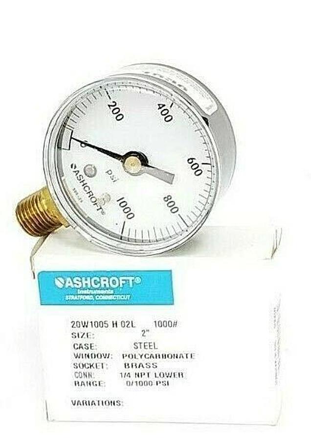 Used NIB ASHCROFT 20W1005 H 02L 1000 PRESSURE GAUGE 0-1000PSI 1/4 NPT 2'' IN