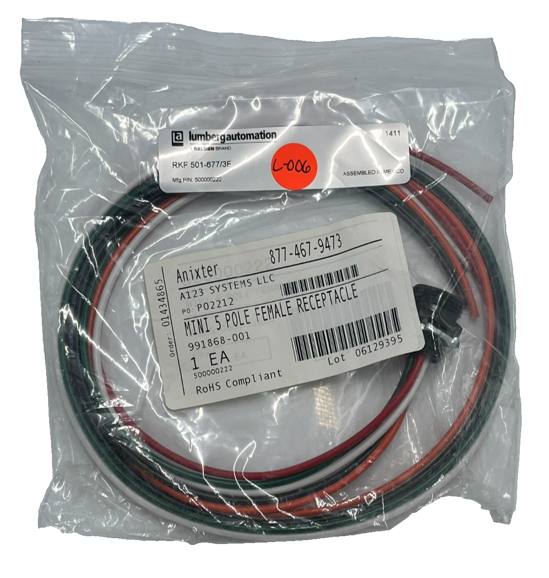 Used BELDEN RKF-501-677/3F Female 5-Pin Mini Power Receptacle 1/2-14 NPT 3ft Cable