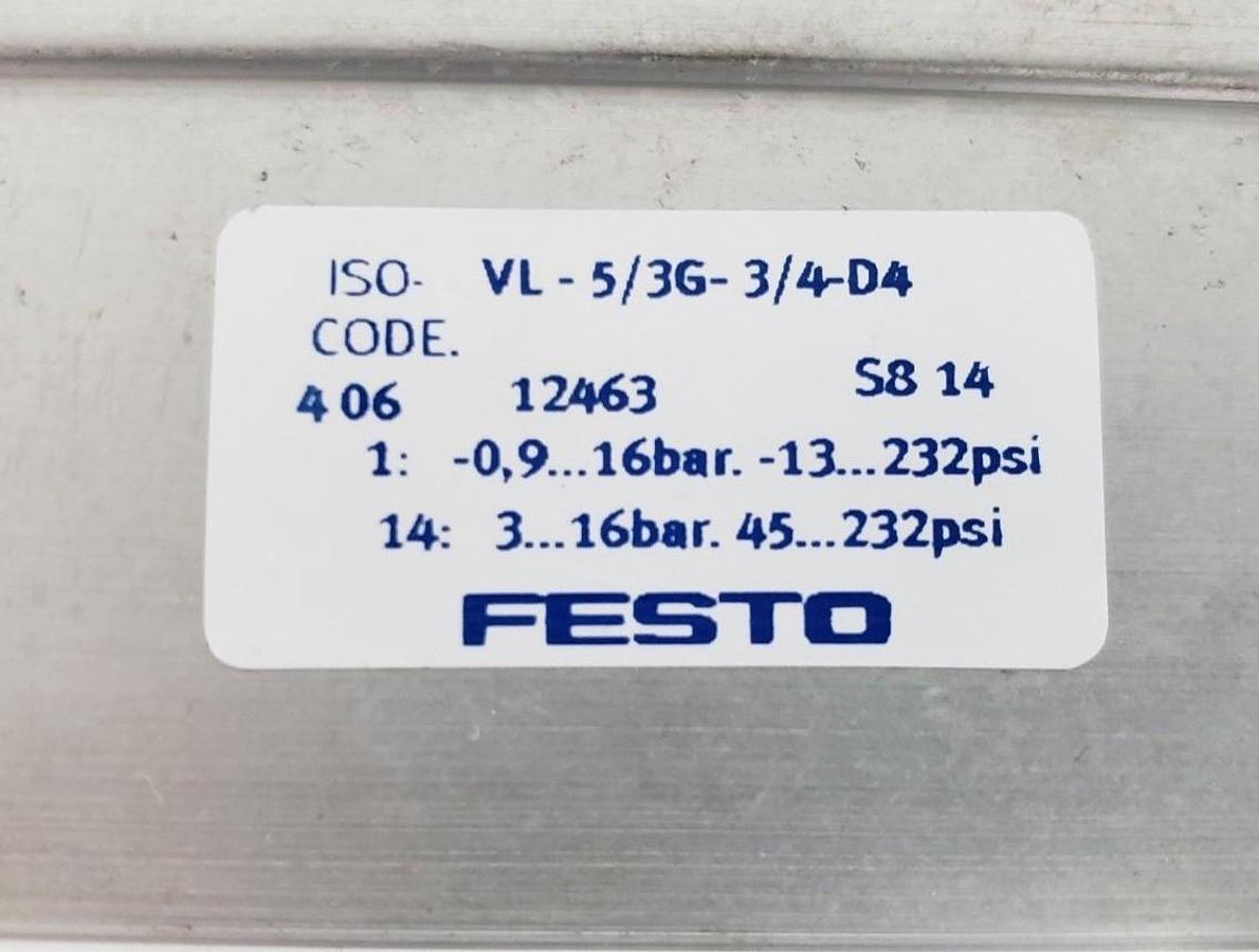Used NEW FESTO ELECTRIC VL-5/3G-3/4-D-4 PNEUMATIC VALVE 12463 VL53G34D4