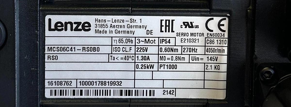 Used LENZE MCS06C41-RS0B0 / 16108762 SERVO MOTOR W/ VOGEL MPRN 100 / 304168 GEARBOX