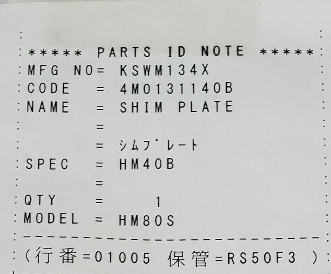 NEW GENERIC KSWM134X SHIM PLATE SPEC: HM40B MODEL: HM80S