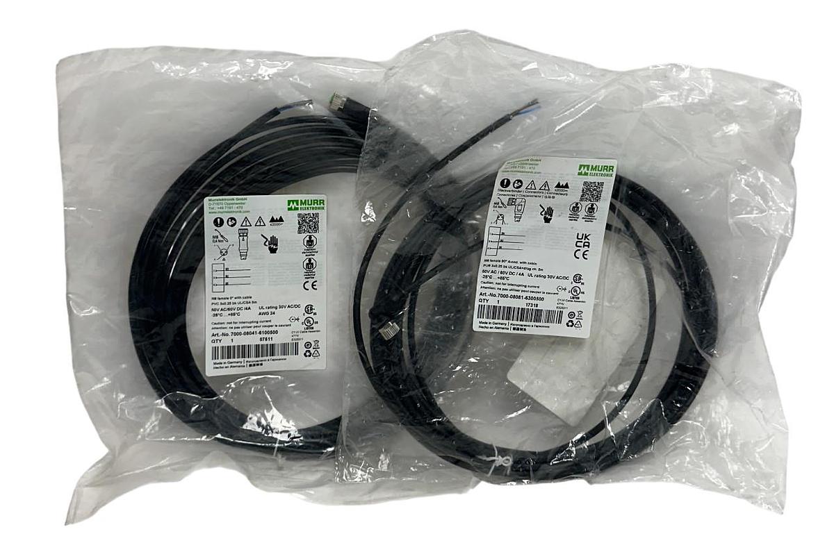 Used 2 MURR ELEKTRONIK 7000-08041-6100500 / 7000-08081-6300500 CONNECTION CABLES NSFS