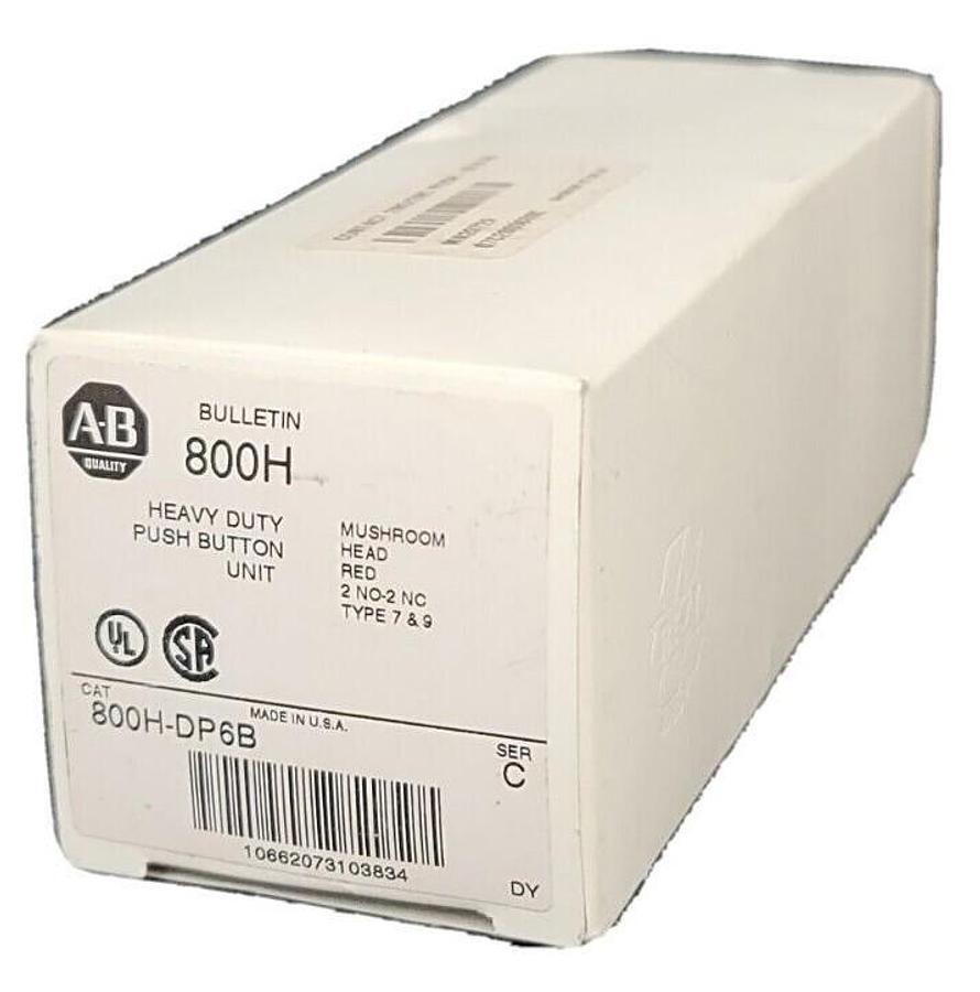 NIB ALLEN BRADLEY 800H-DP6B PUSH BUTTON SER. C MUSHROOM HEAD RED