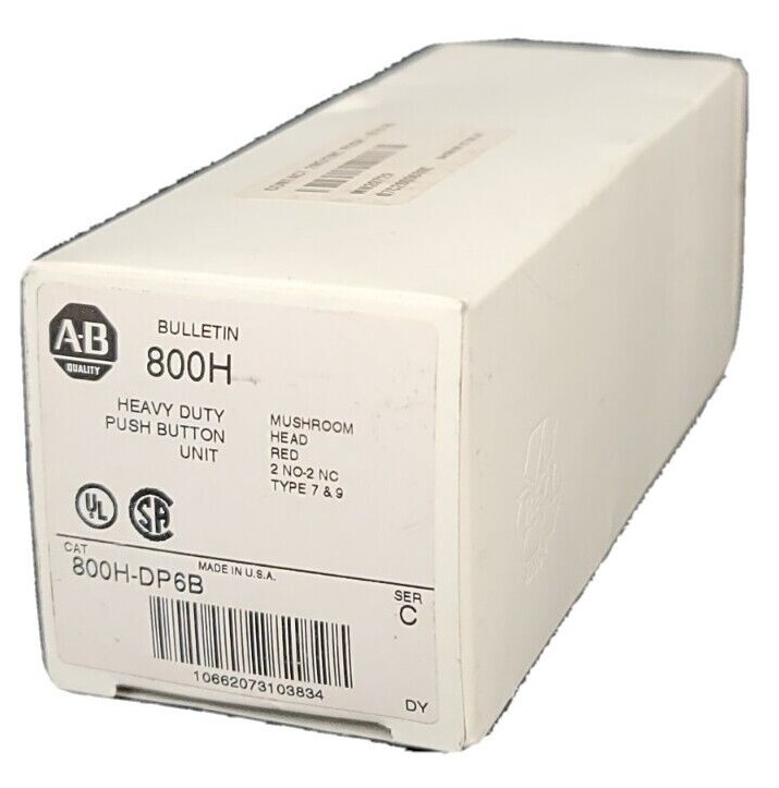 NIB ALLEN BRADLEY 800H-DP6B PUSH BUTTON SER. C MUSHROOM HEAD RED