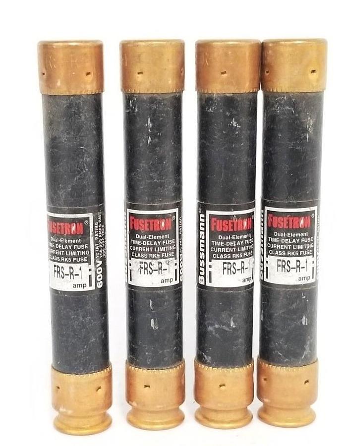 Used LOT OF 4 BUSSMANN FUSETRON FRS-R-1 DUAL ELEMENT TIME DELAY FUSES 1AMP 600V FRSR1