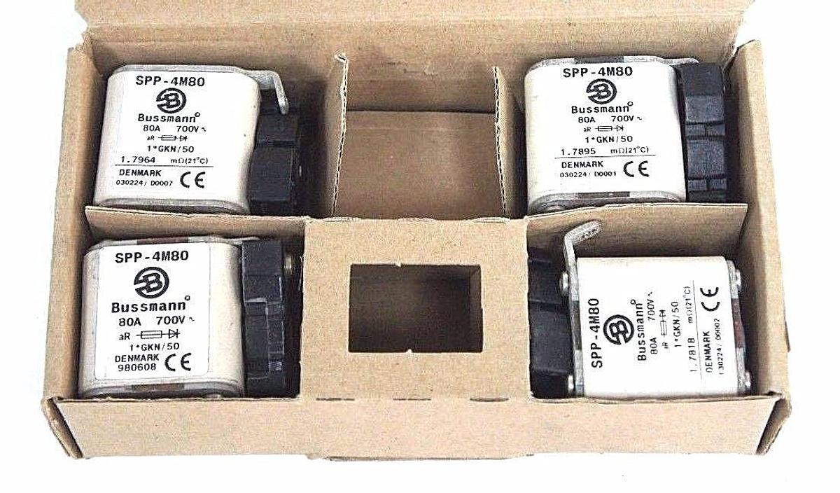 Used BOX OF 4 NEW BUSSMANN SPP-4M80 SEMITRON FUSES 80A, 700V, SPP4M80