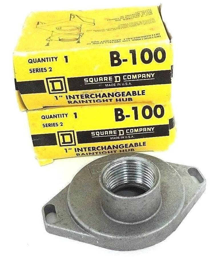 Used LOT OF 2 NIB SQUARE D, B-100 SERIES 2 INTERCHANGEABLE RAINTIGHT HUB 1", B100