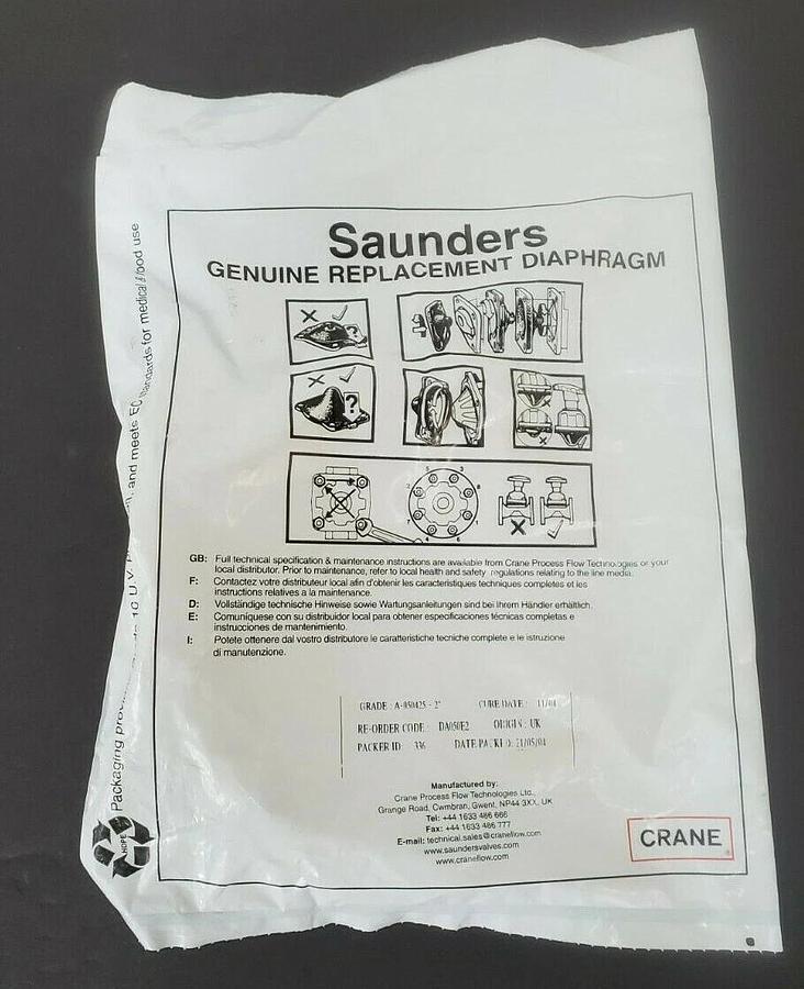 Used NEW SAUNDERS DA050E2 DIAPHRAGM 2'' A-050425-2''