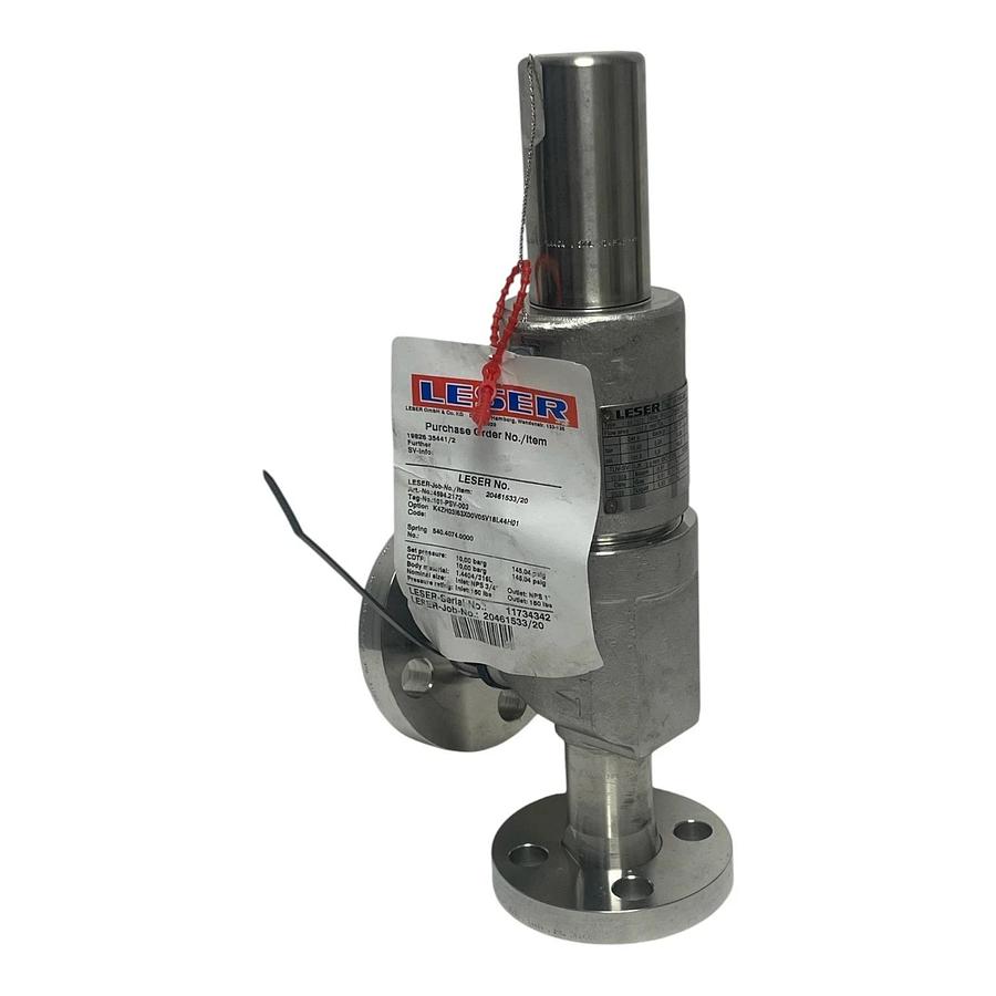 LESER 4594.2172 Safety Relief Valve 10 Bar 3/4" x 1" 316L SS New Surplus w/ Tag