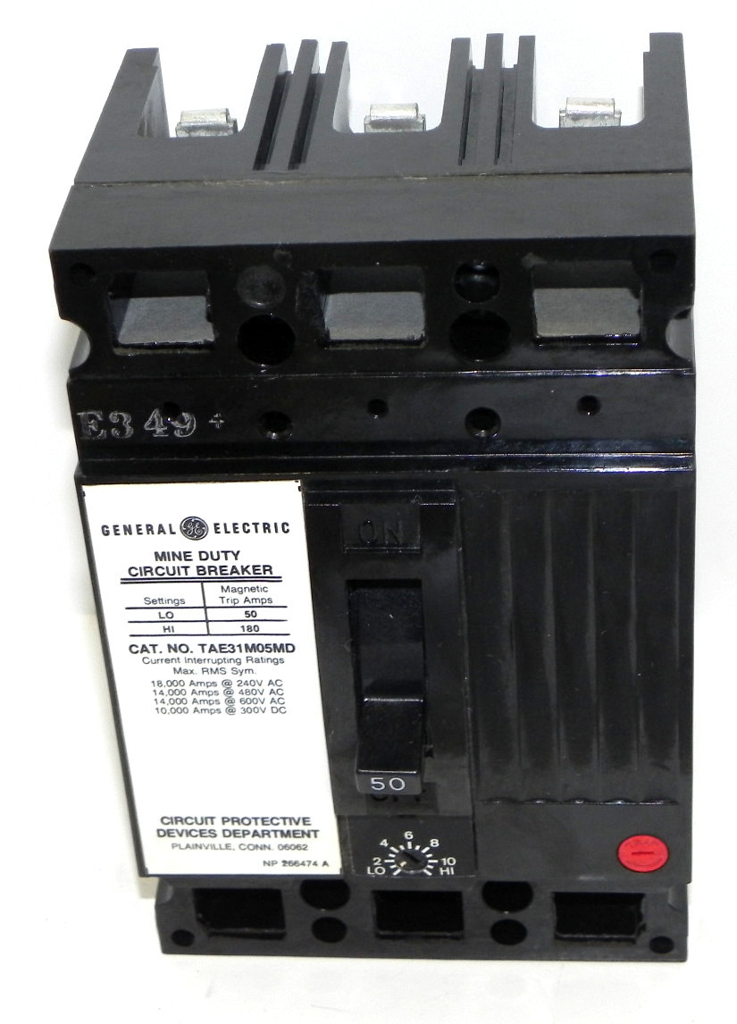 Used GENERAL ELECTRIC TAE31M05MD CIRCUIT BREAKER 50AMP 3POLE 600VAC