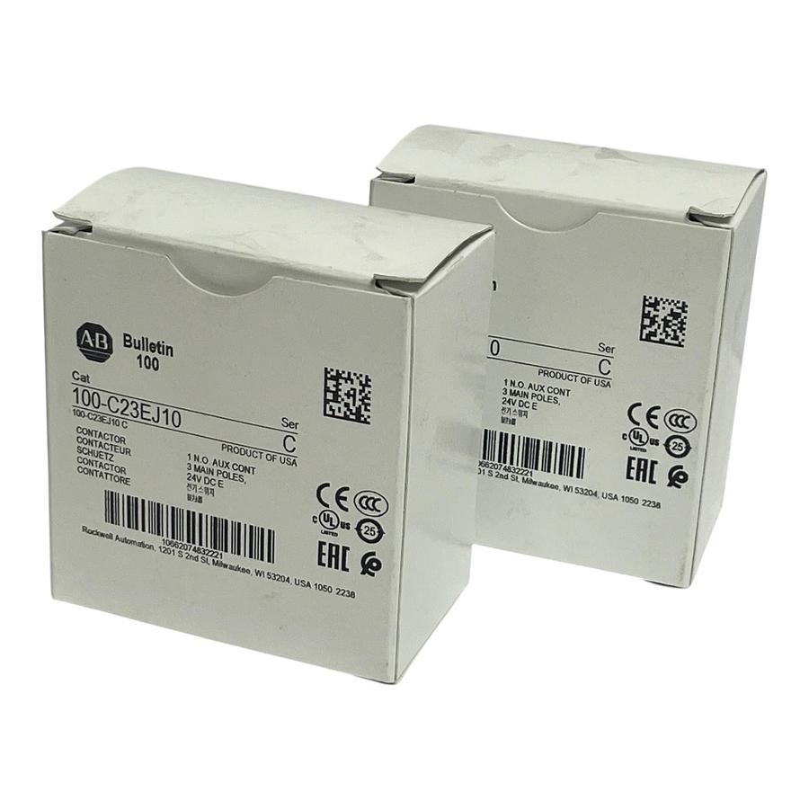 Used Lot of 2 Allen-Bradley 100-C23EJ10 3-Pole 23A 24VDC Contactors - NSMP