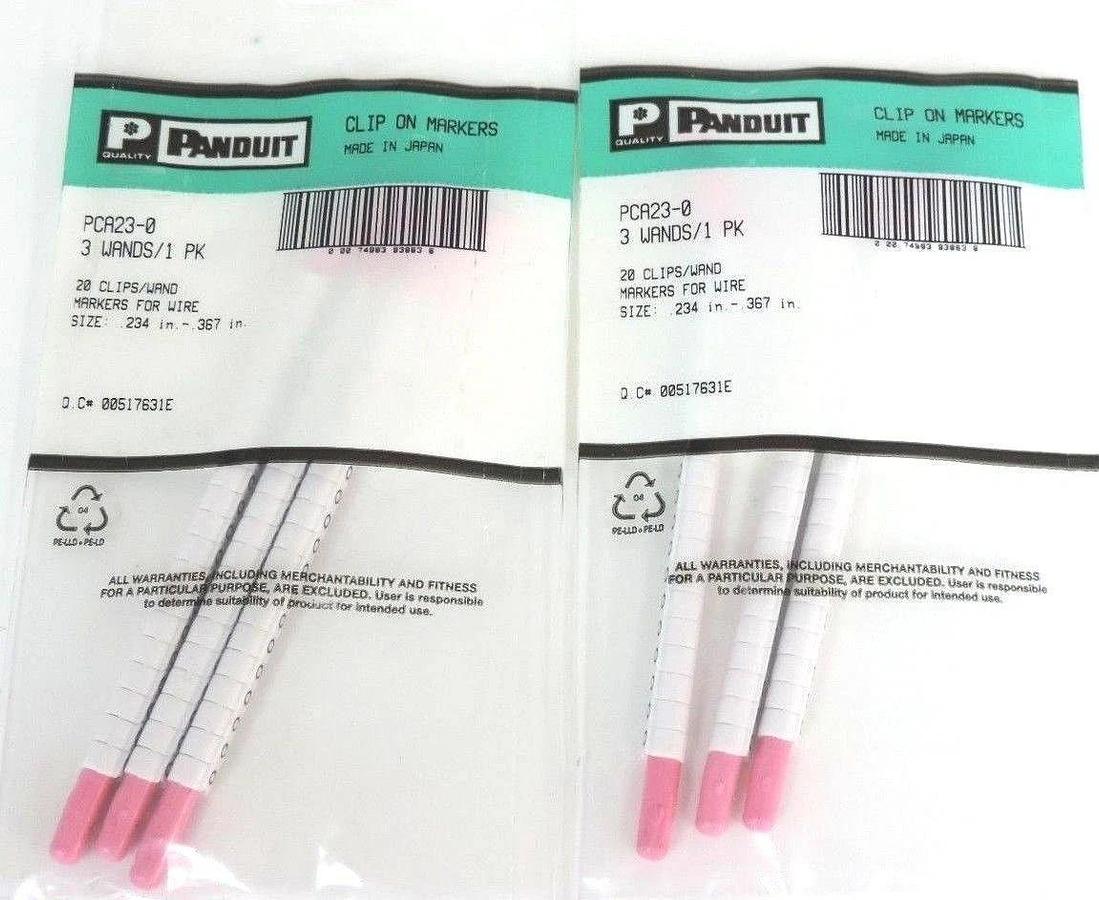 Used 2 PKS PANDUIT PCA23-0 CLIP ON (0) WIRE MARKERS 3 WANDS 20 CLIPS-WAND .234"-.367"