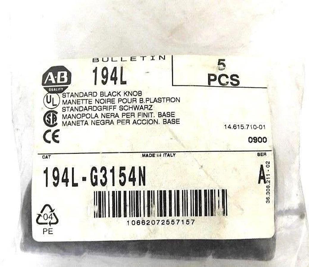 Used NEW ALLEN BRADLEY 194L-G3154N STANDARD BLACK KNOB 194LG3154N, SER. A (PACK OF 5)