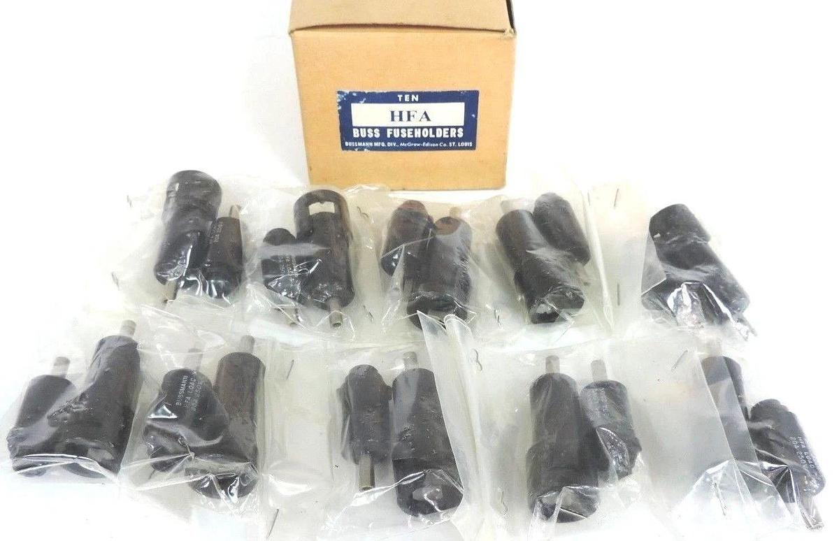 Used BOX OF 10 NEW BUSSMANN HFA BUSS FUSEHOLDERS FUSE HOLDERS 20A 250V, 1/4"x1-1/4"