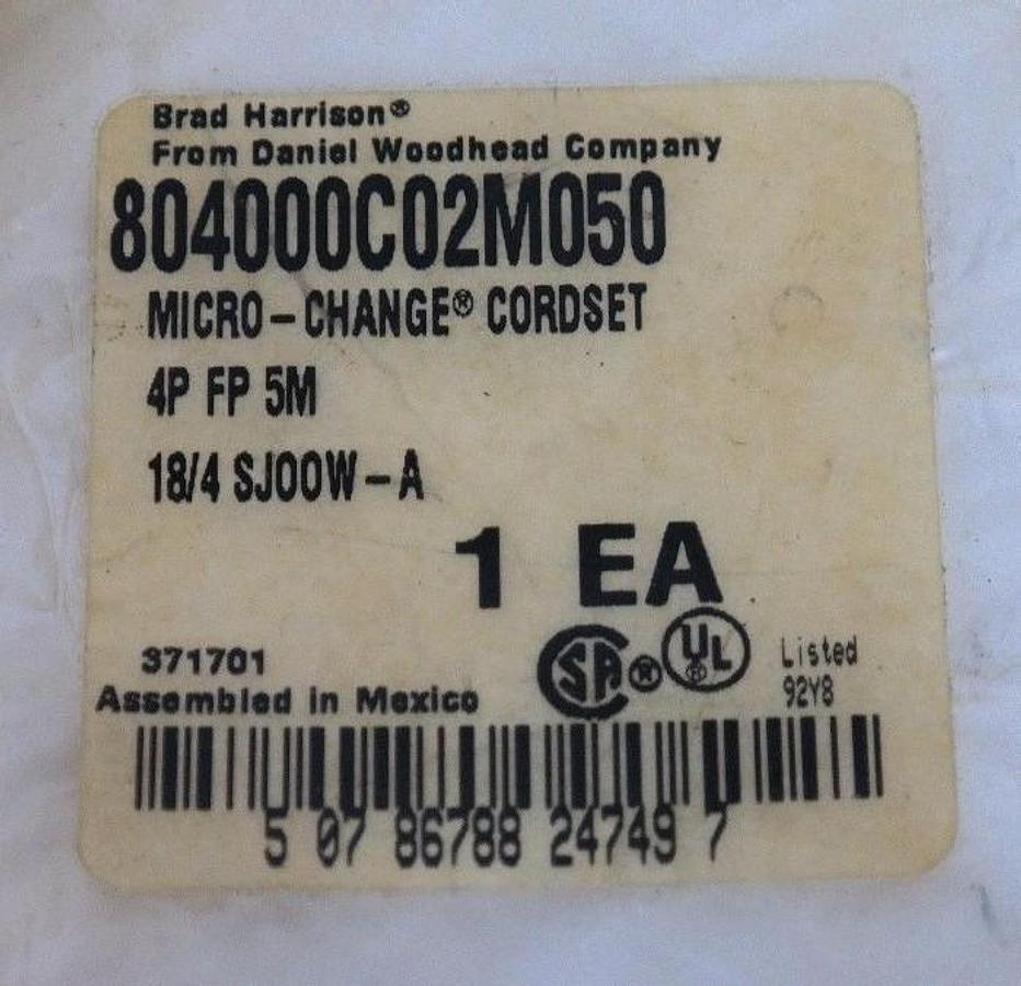 Used NEW BRAD HARRISON 804000C02M050 MICRO-CHANGE CORDSET 4P FP 5M 18/4 SJOOW-A