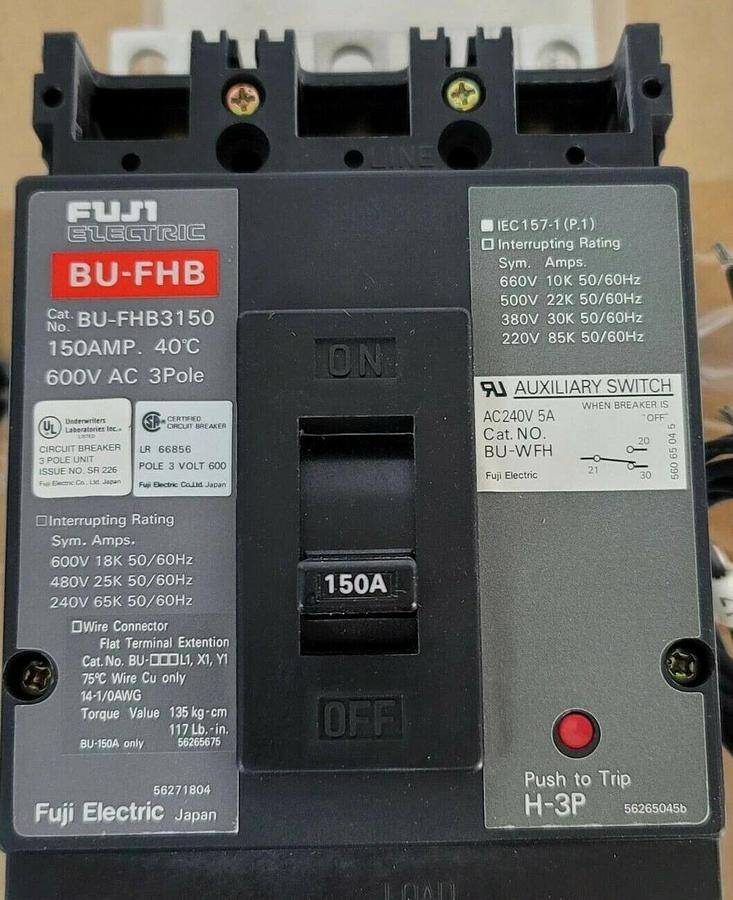 Used NIB FUJI ELECTRIC BU-FHB3150L 1W CIRCUIT BREAKER BU-FHB 600VAC 150A 3P