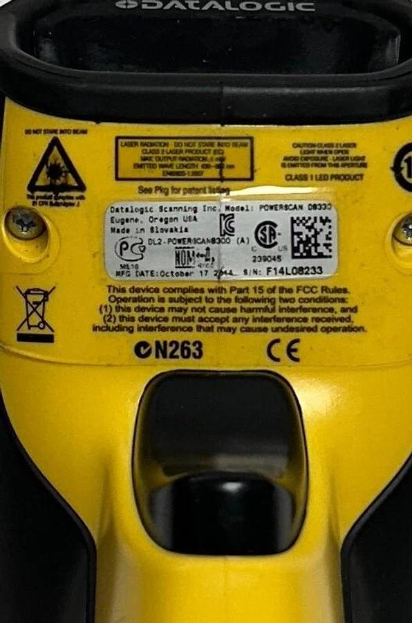 Used DATALOGIC POWERSCAN D8330 BARCODE SCANNER BLACK/YELLOW NO CORD USNP