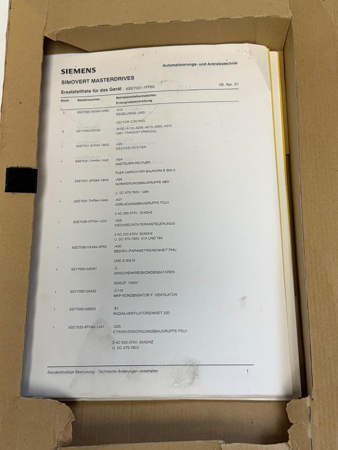 Used NEW SIEMENS 6SE7087-6JK60 SIMOVERT MASTERDRIVES VECTOR CONTROL INSTRUCTIONS & CD