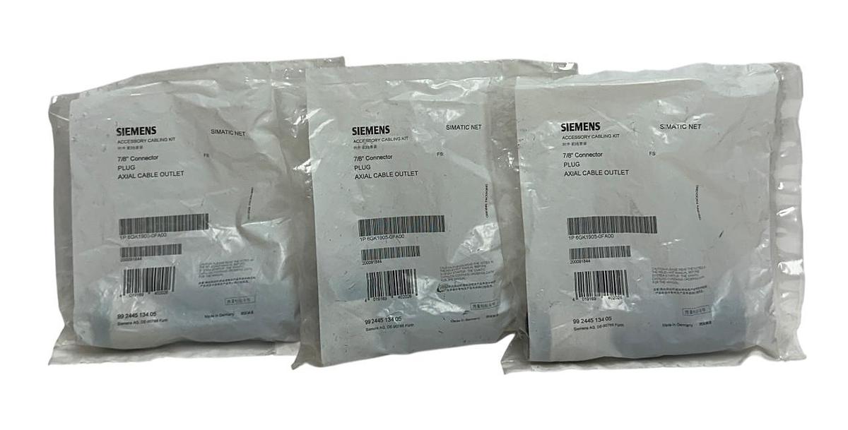Used 3 SIEMENS 6GK1905-0FA00 / 6GK19050FA00 SIMATIC NET 7/8'' PLUGS AXIAL OUTLET NSFS