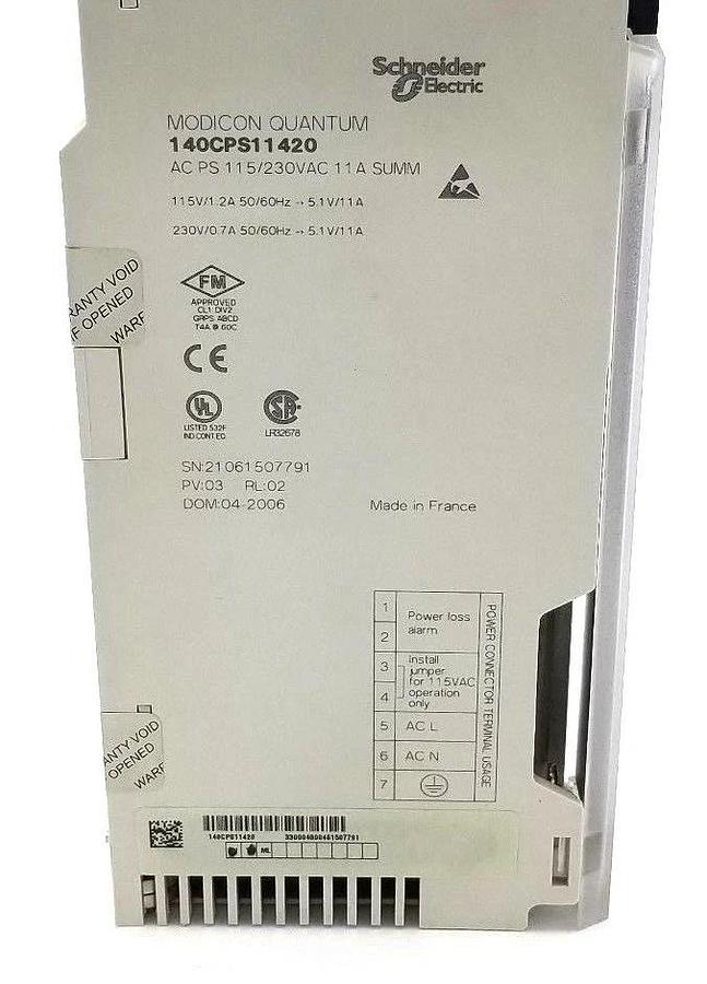 Used SCHNEIDER MODICON QUANTUM 140-CPS-114-20 PV:03 RL:02 AC POWER SUPPLY 140CPS11420